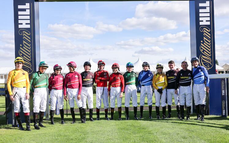 The jockeys line up for Racing League. Credit: Grossick Racing Photography