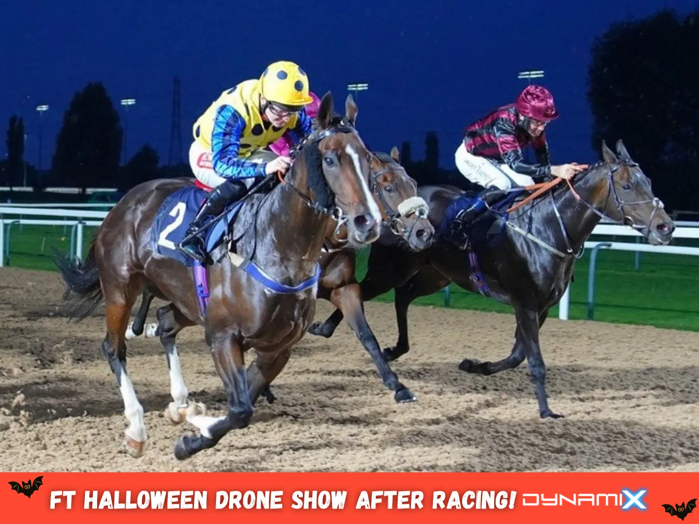 Floodlit Flat Racing ft Drone Show after racing!