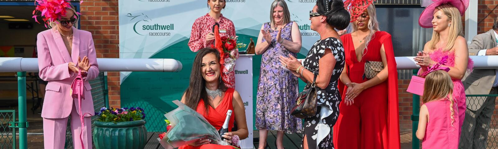 The finalists for best dressed at Southwell ladies day line up