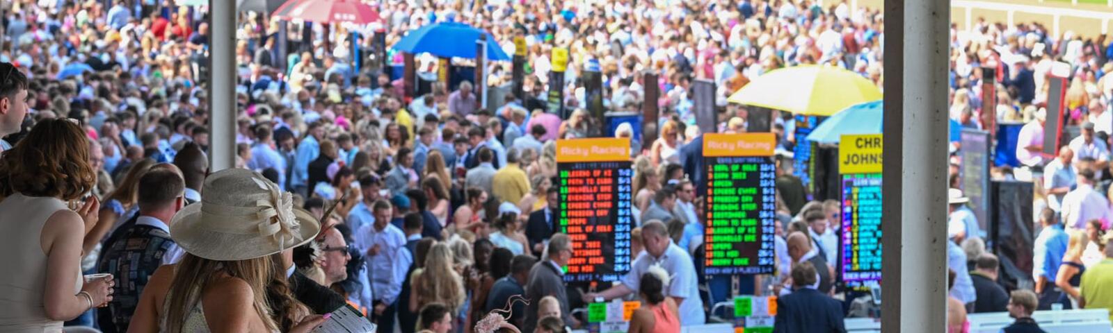 The crowds in the grandstands and around the bookmakers at Southwell Races